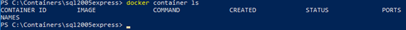 Runing the docker container ls command to verify the container is no longer running